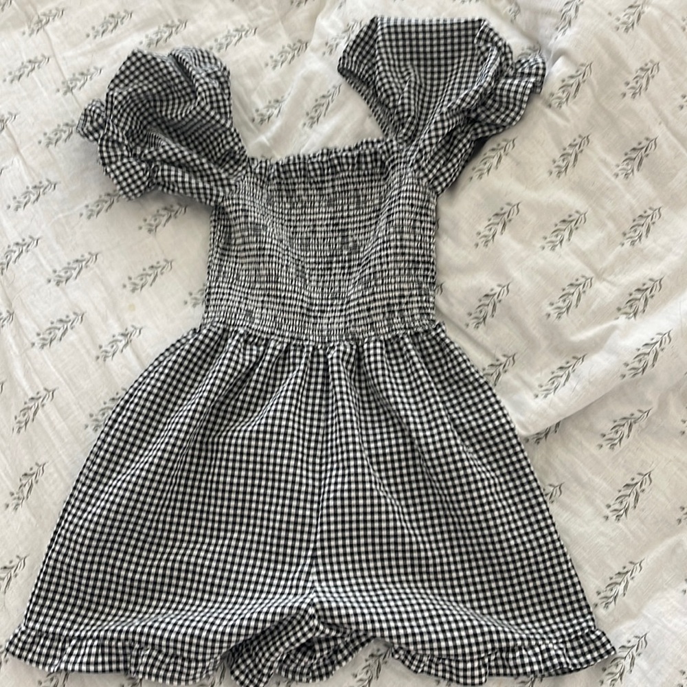 Gingham black & white romper